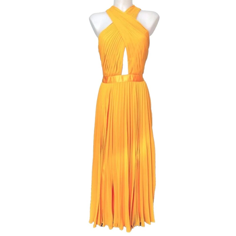 JOIE Elenita Silk Dress - Pleated GEO Design - Criss-Cross Peek-A-Boo Back -Sz 4